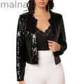 Trendy Party Crew Neck Smooth Sequined Puff Sleeve Jacket