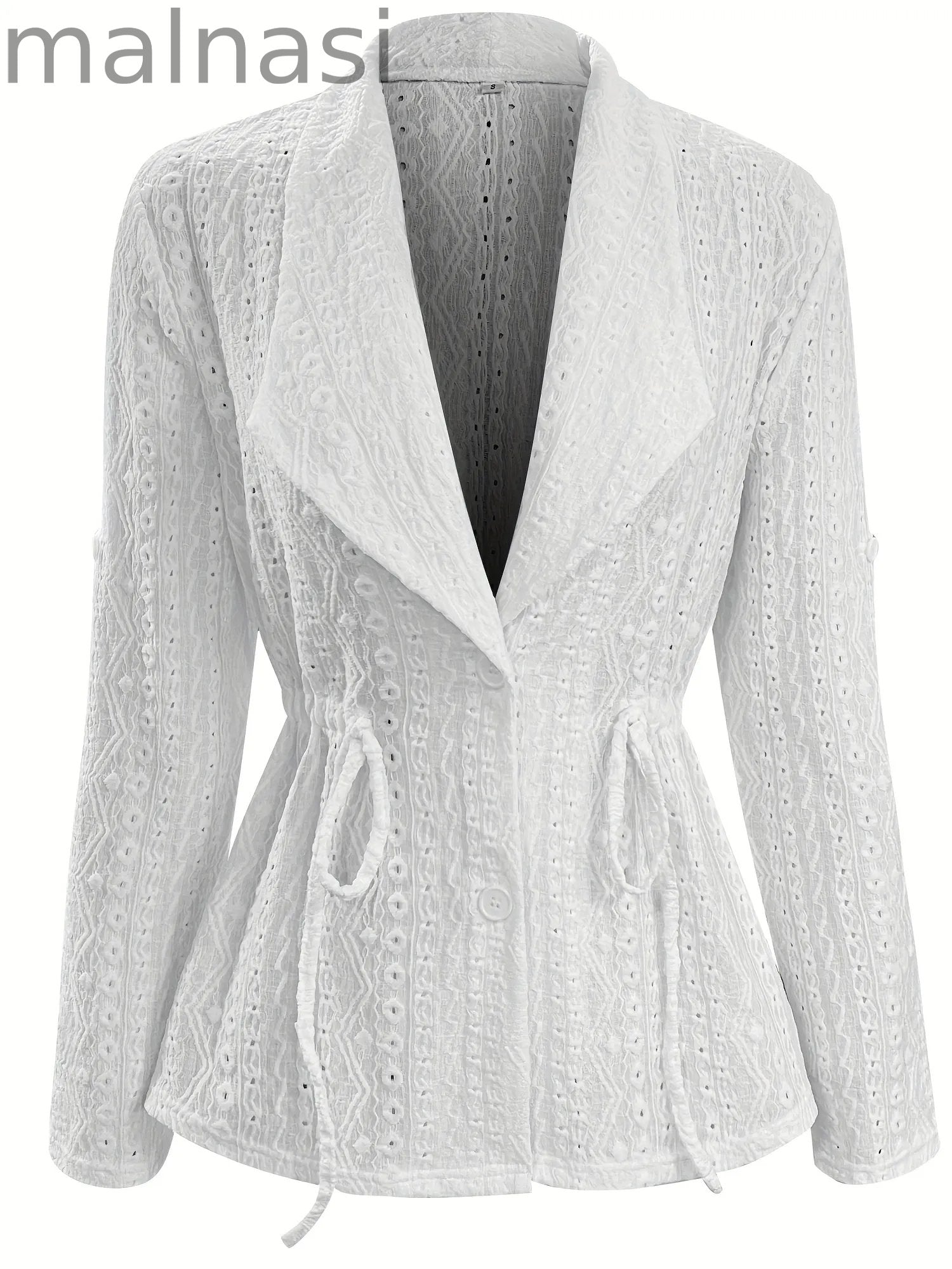 Button Front Drawstring Cardigan, Casual Rollable Sleeve Solid Outerwear, Women's Clothing