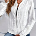 Jacquard Zip Up Bomber Jacket, Casual Long Sleeve Outwear For Spring & Fall, Women's Clothing