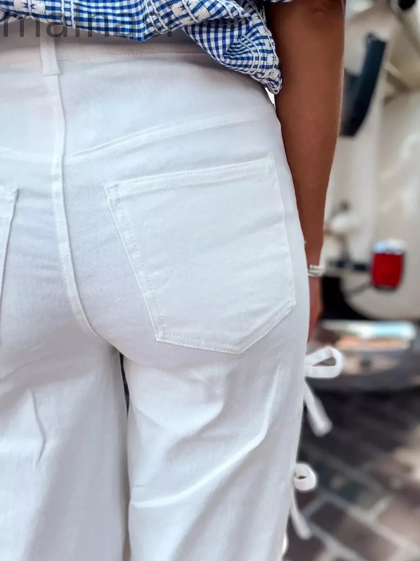 Bow-Accented Wide-Leg Pants