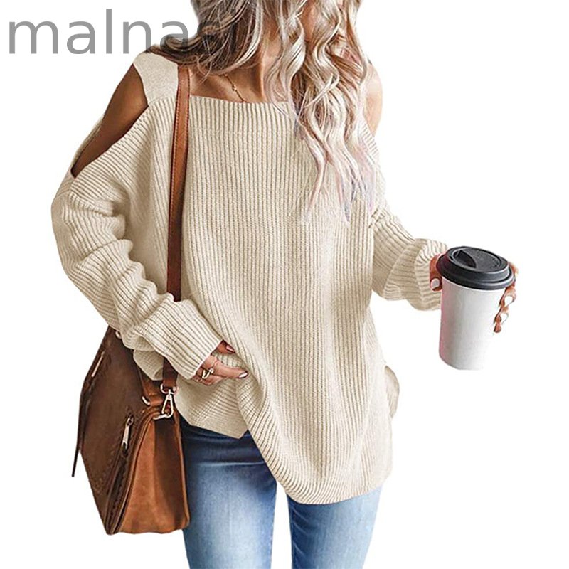 Women Off The Shoulder Top Hollow Out Knitted Pullovers Fashion Sweaters