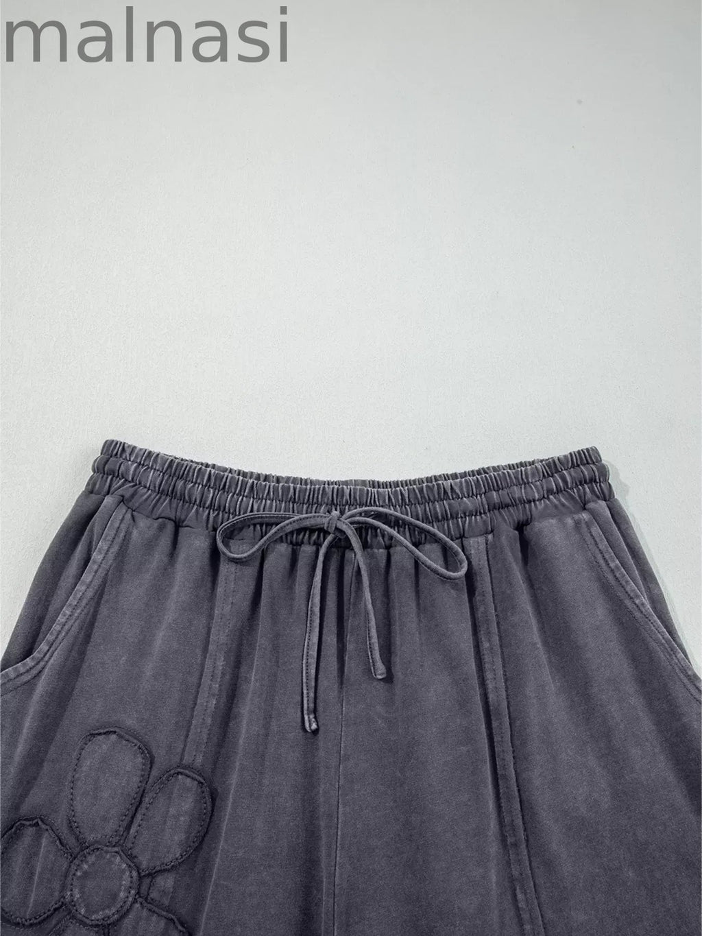 Flower Patch Mineral Washed Terry Knit Cropped Wide Leg Pants
