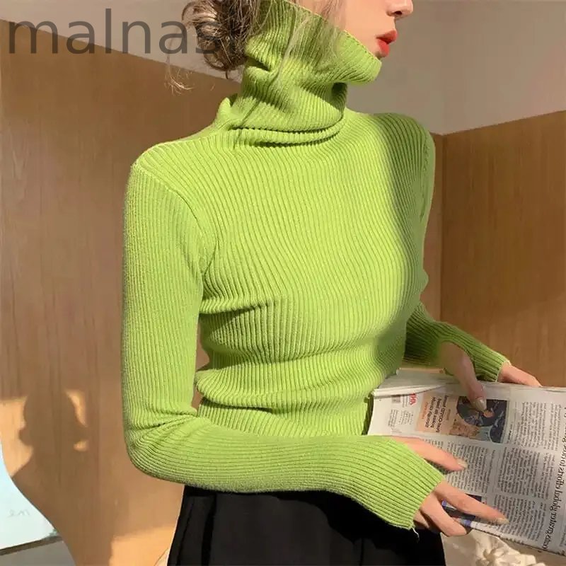 Fashion Stack Collar Solid Color Turtleneck Slim Fit Casual Soft Knit Sweater