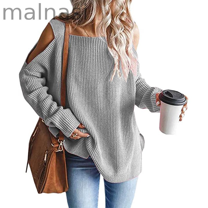 Women Off The Shoulder Top Hollow Out Knitted Pullovers Fashion Sweaters