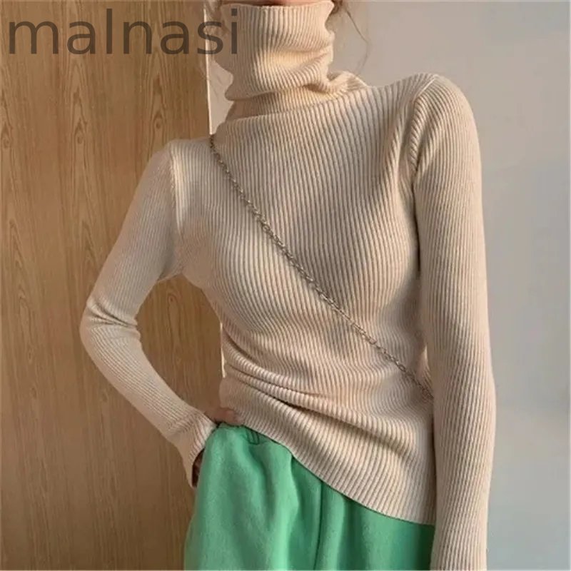 Fashion Stack Collar Solid Color Turtleneck Slim Fit Casual Soft Knit Sweater