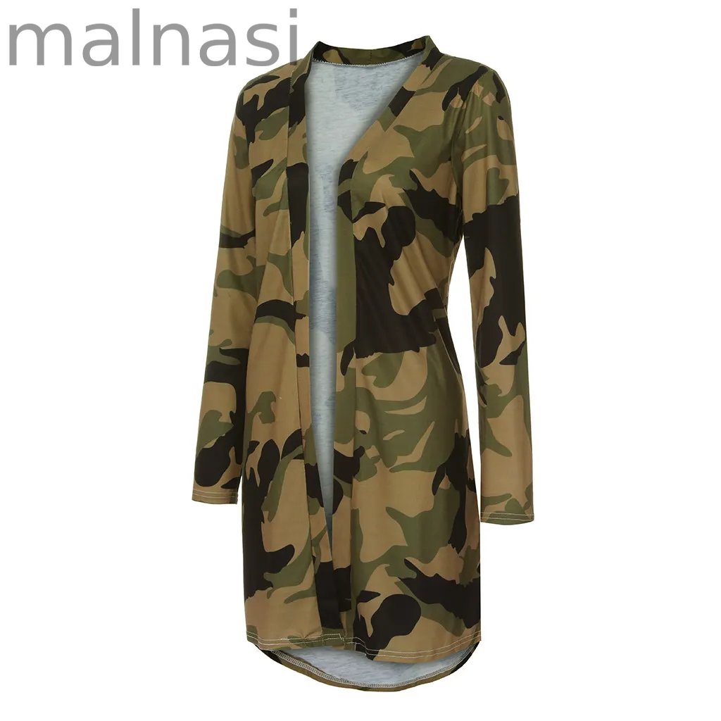 Women Long Sleeve Casual Camouflage Cardigan