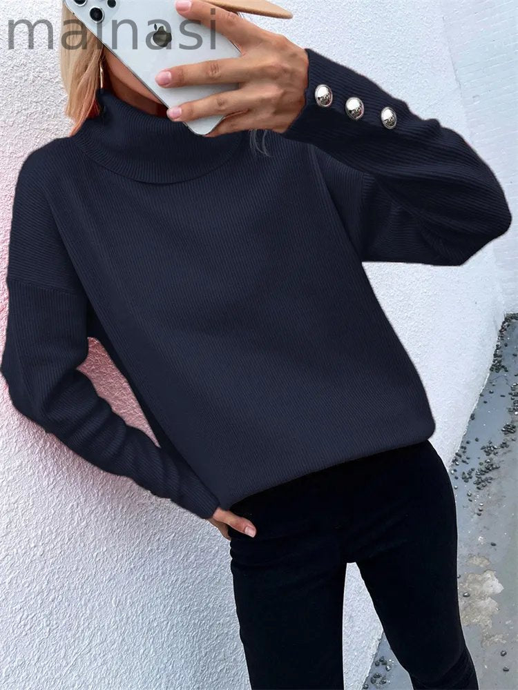 Casual Knitted Turtleneck Wool Pullover Jumper Batwing Sleeve Loose Sweaters