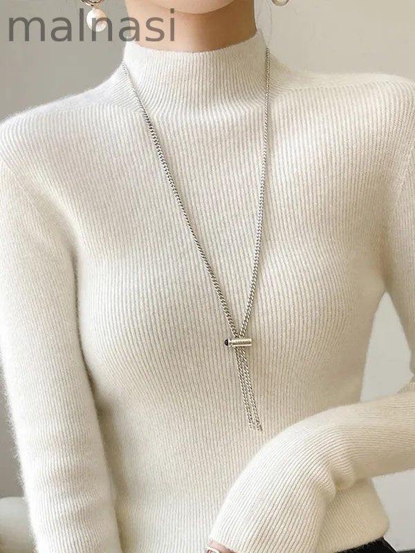 Casual Skinny Long Sleeves Solid Color Half Turtleneck Sweater Tops