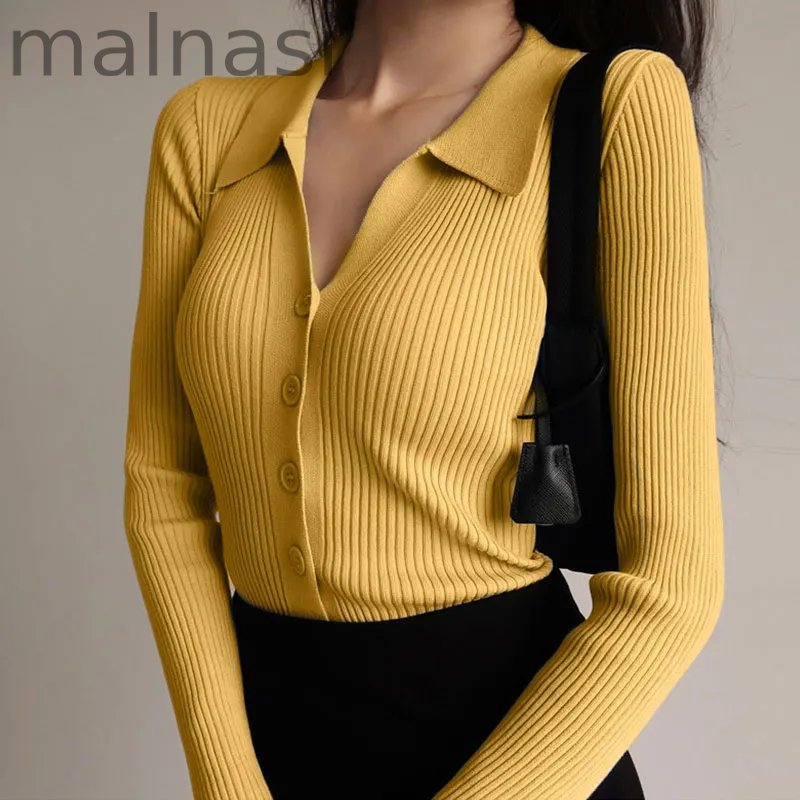Sexy V-Neck Long Sleeve Lapel Slim Cutout Buttons  Sweaters  Cardigans